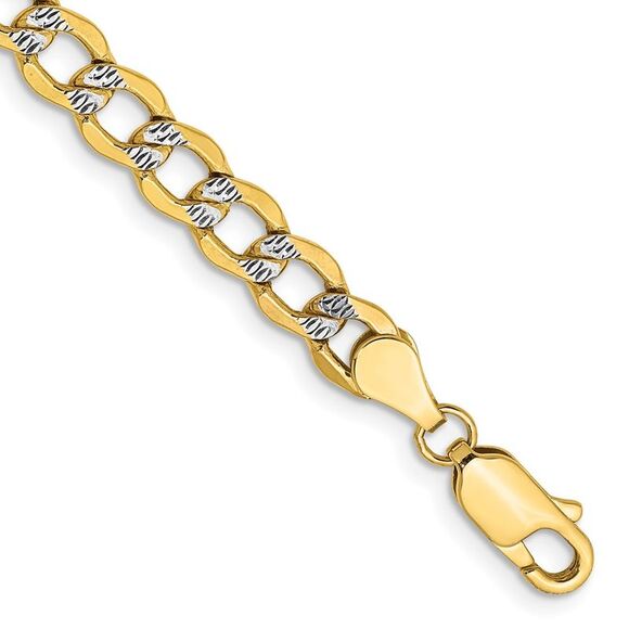 Kazi Luxury 14k Yellow Gold 5.2mm Semi-solid with Rhodium Pav‚ Curb Chain